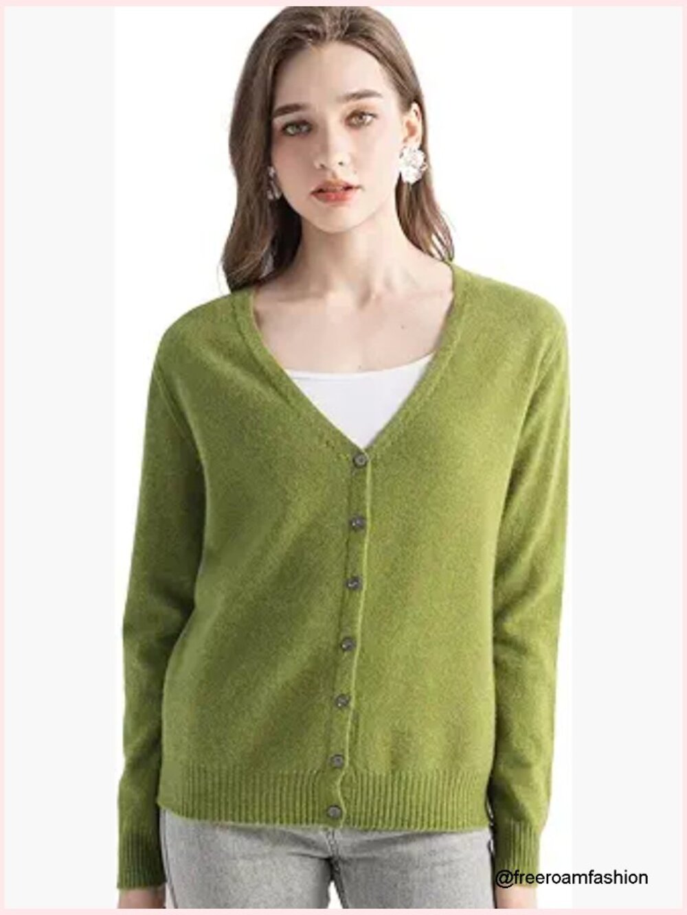 100% Cashmere Cardigan V-Neck Long Sleeve Seamless Knit Lightweight